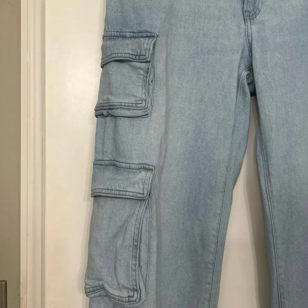Express Low Slung Med/Light Baggy Cargo Jeans Low Rise Relaxed Straight  Leg 10L - Picture 9 of 16